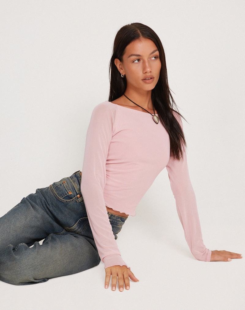 Motel Rocks Mahira Long Sleeve Mesh T-shirts Damen Rosa | TQY8174ET