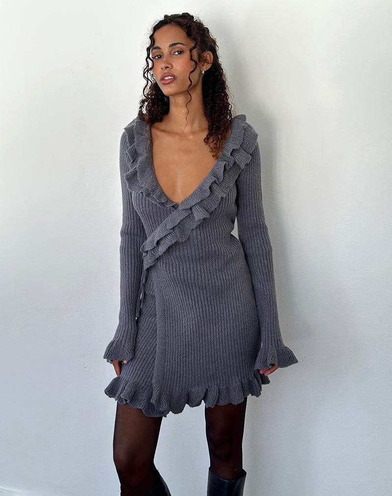 Motel Rocks Marianna Long Sleeve Gestrickt Minikleid Damen Dunkelgrau | YRX1146NJ