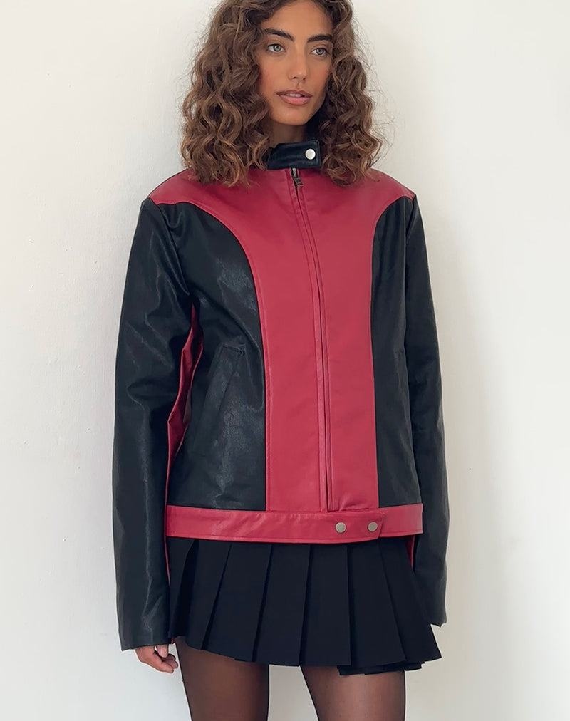 Motel Rocks Marion Pu Biker-jacke Damen Rot Schwarz | SNP7713ZV