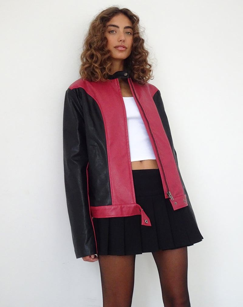 Motel Rocks Marion Pu Biker-jacke Damen Rot Schwarz | SNP7713ZV