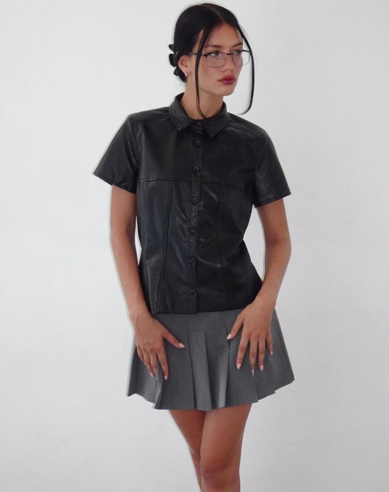 Motel Rocks Mulan Kurzes Sleeve Hemd Damen Schwarz | IXQ1654EZ
