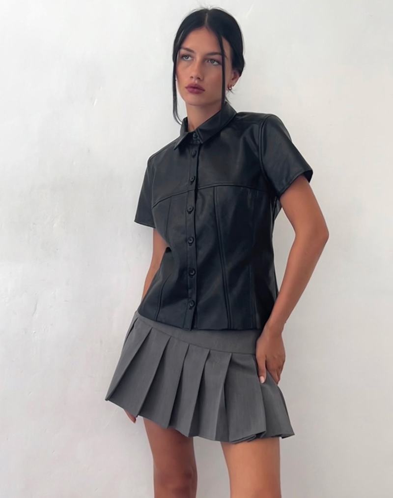 Motel Rocks Mulan Kurzes Sleeve Hemd Damen Schwarz | IXQ1654EZ