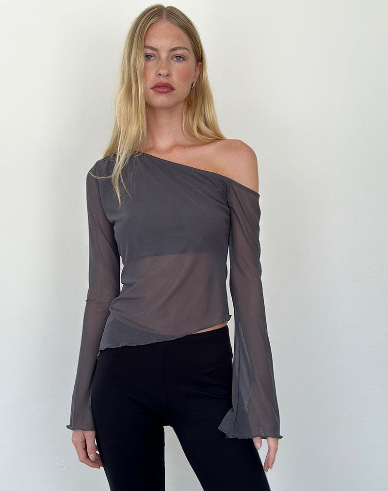 Motel Rocks Narcissa Asymmetric Long Sleeve T-shirts Damen Blau Grau | MVW961IG