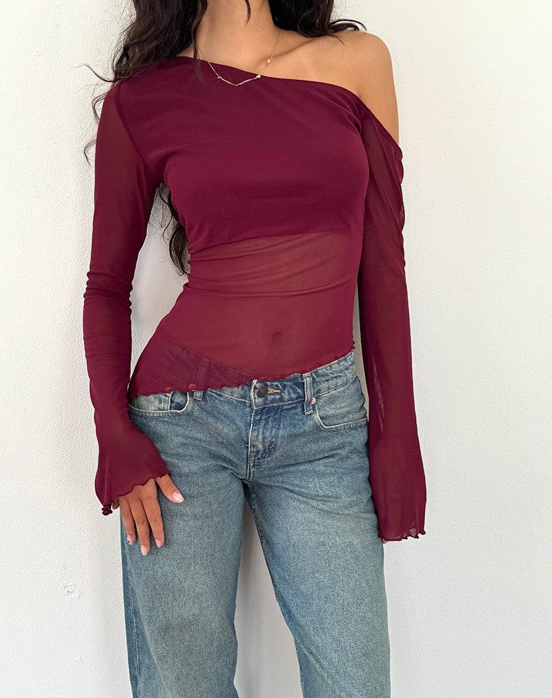 Motel Rocks Narcissa Asymmetric Long Sleeve T-shirts Damen Rot | FFJ9545CX