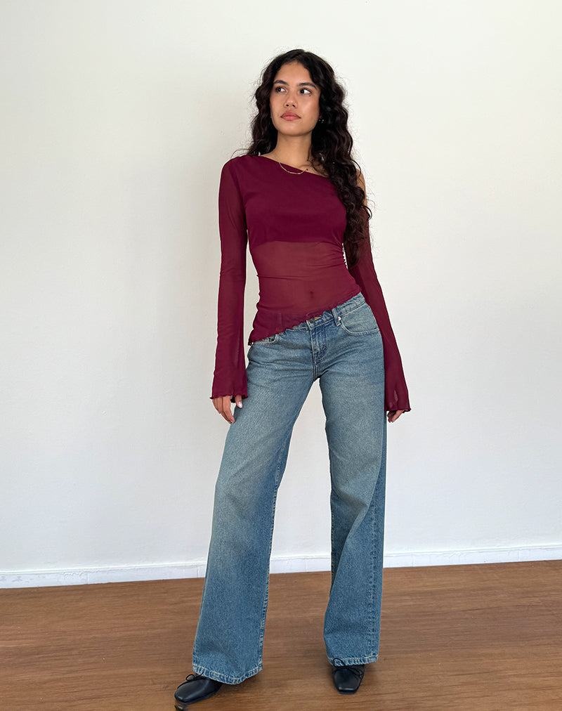 Motel Rocks Narcissa Asymmetric Long Sleeve T-shirts Damen Rot | FFJ9545CX