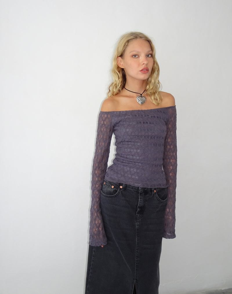 Motel Rocks Neira Long Sleeve Bardot T-shirts Damen Blau Grau | MLA3285QR