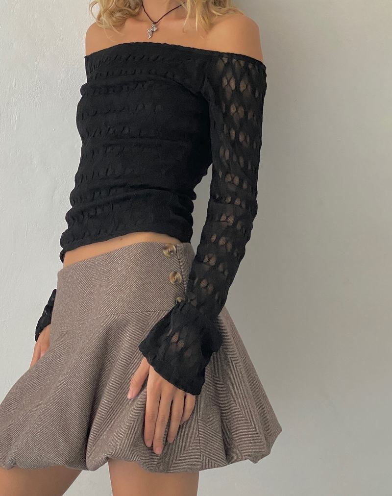 Motel Rocks Neira Long Sleeve Bardot T-shirts Damen Schwarz | SZN3935NJ
