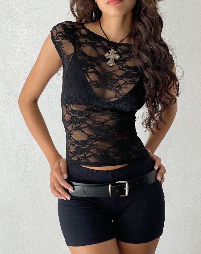 Motel Rocks Nova Unlined Spitze T-shirts Damen Schwarz | ZQX542WF