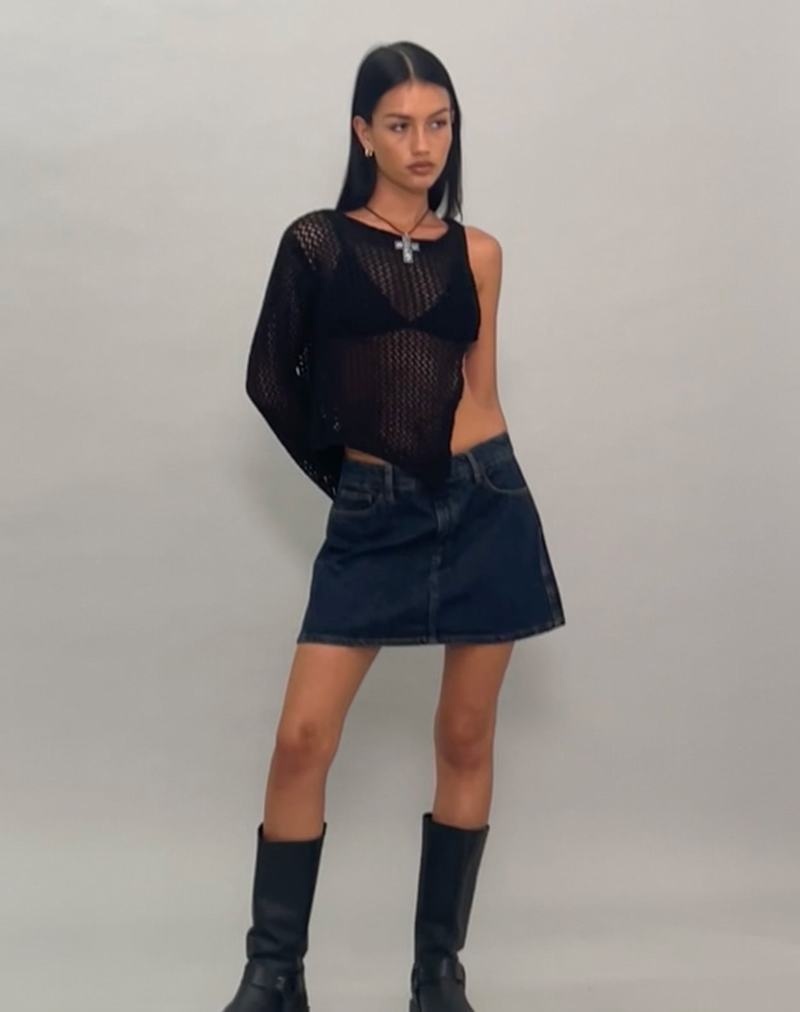 Motel Rocks Nung Open Knit Asymmetric T-shirts Damen Schwarz | RWZ3987FX