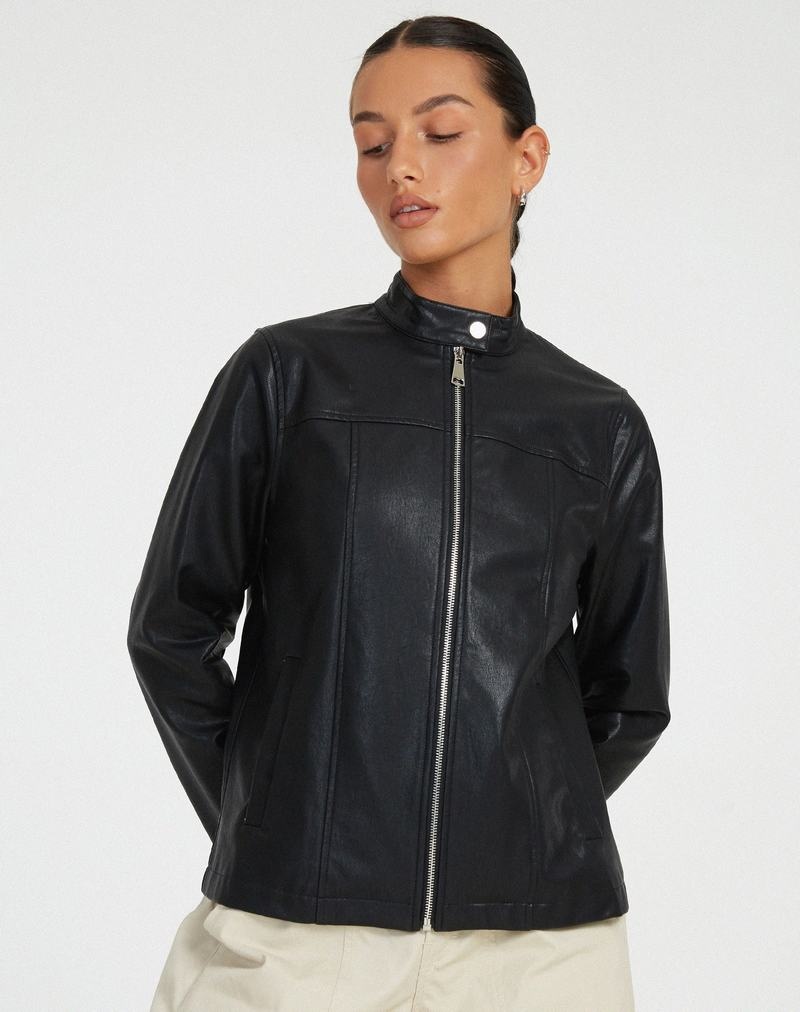 Motel Rocks Olivia Lederjacke Damen Schwarz | QJO2192QB
