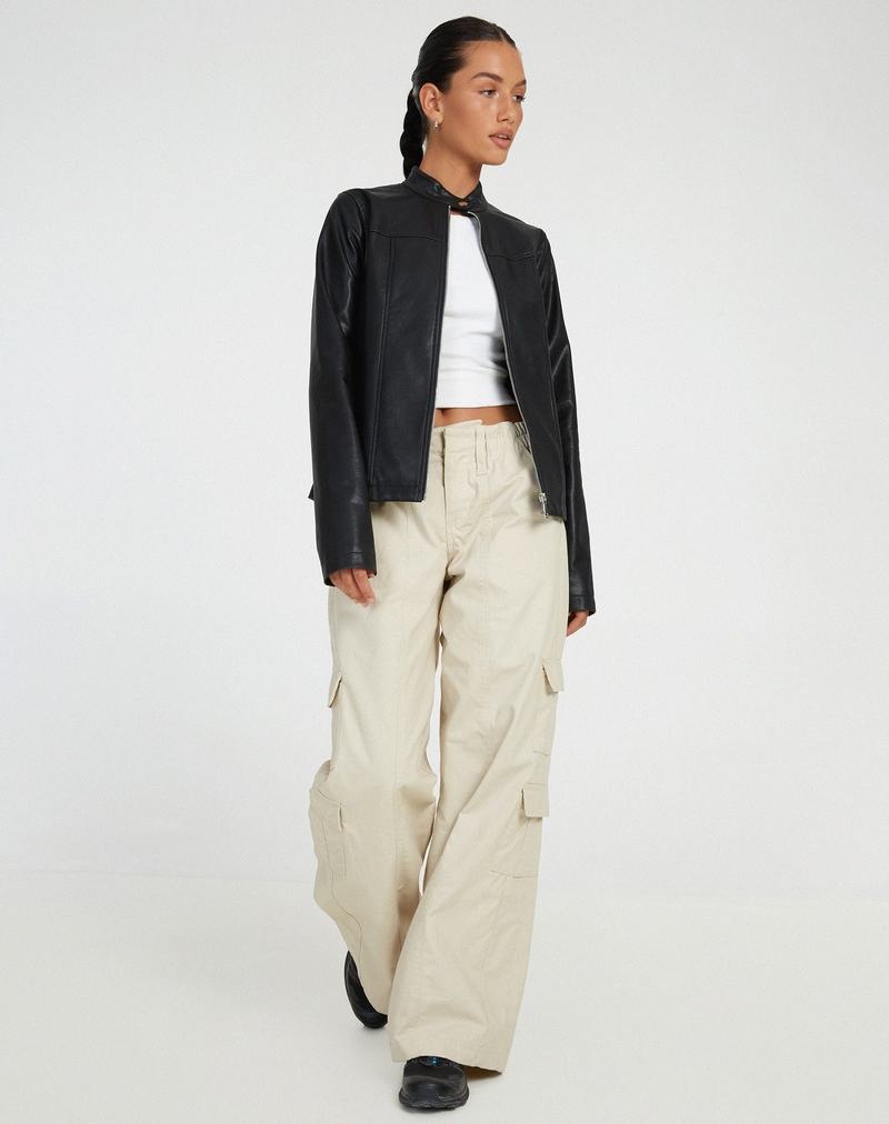 Motel Rocks Olivia Lederjacke Damen Schwarz | QJO2192QB