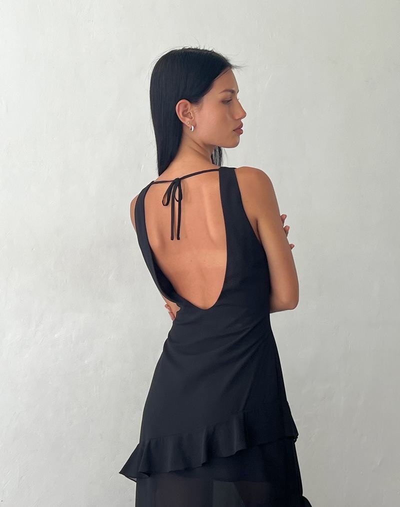 Motel Rocks Otna Ruffle Detail Chiffon Maxikleid Damen Schwarz | VTT9912EH