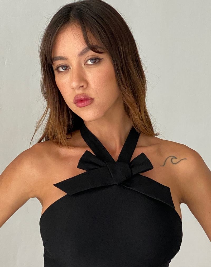 Motel Rocks Parvat Bow Detail Halterneck Minikleid Damen Schwarz | JSJ5638WS