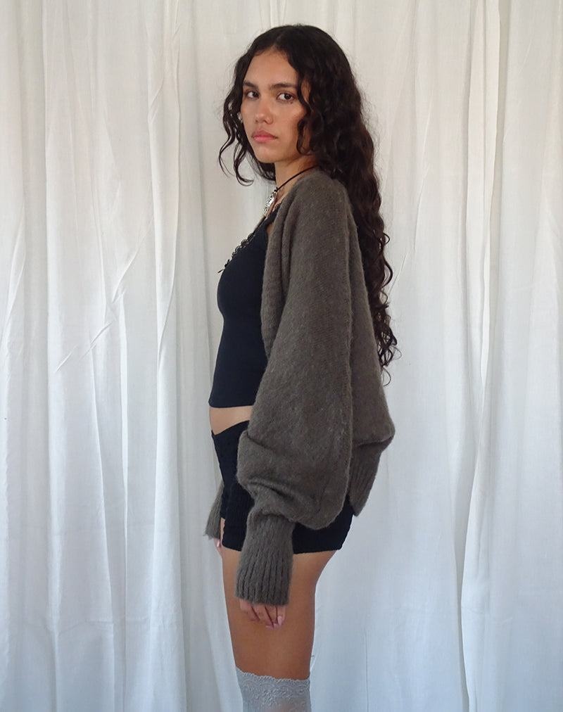 Motel Rocks Pasha Brushed Knit Shrug Strickjacke Damen Braun | HRH2218FT