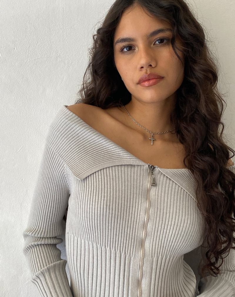 Motel Rocks Radia Long Sleeve Off-shoulder Zip Thru Pullover Damen Hellgrau | ZSD6158DP