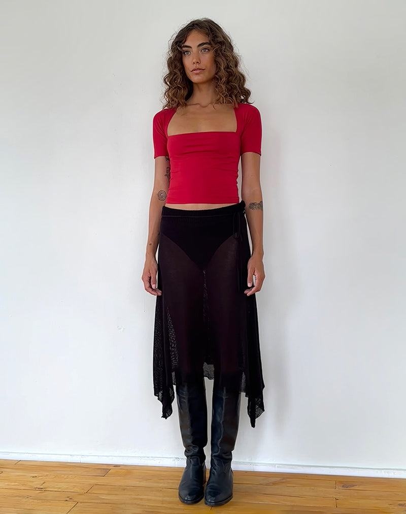 Motel Rocks Requa Kurzes Sleeve Square Neck Kurz Geschnittene Oberteile Damen Rot | NEI1121OR