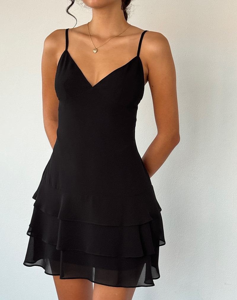 Motel Rocks Riasi Ruffle Minikleid Damen Schwarz | XIA245UI