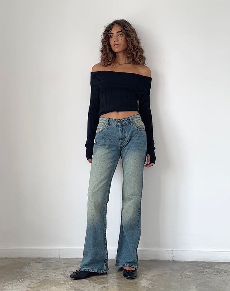 Motel Rocks Rigid Low Rise Flare Jeans Damen Grün | COK71CG