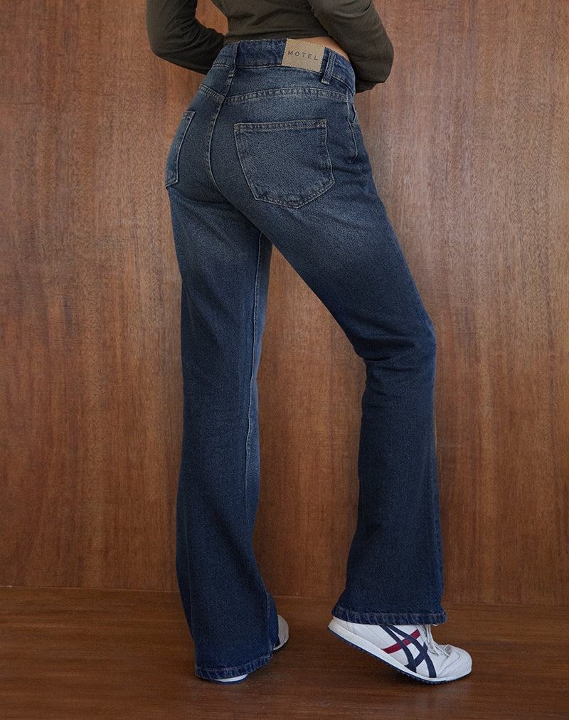 Motel Rocks Rigid Low Rise Flare Jeans Damen Dunkelblau | YAW899WP