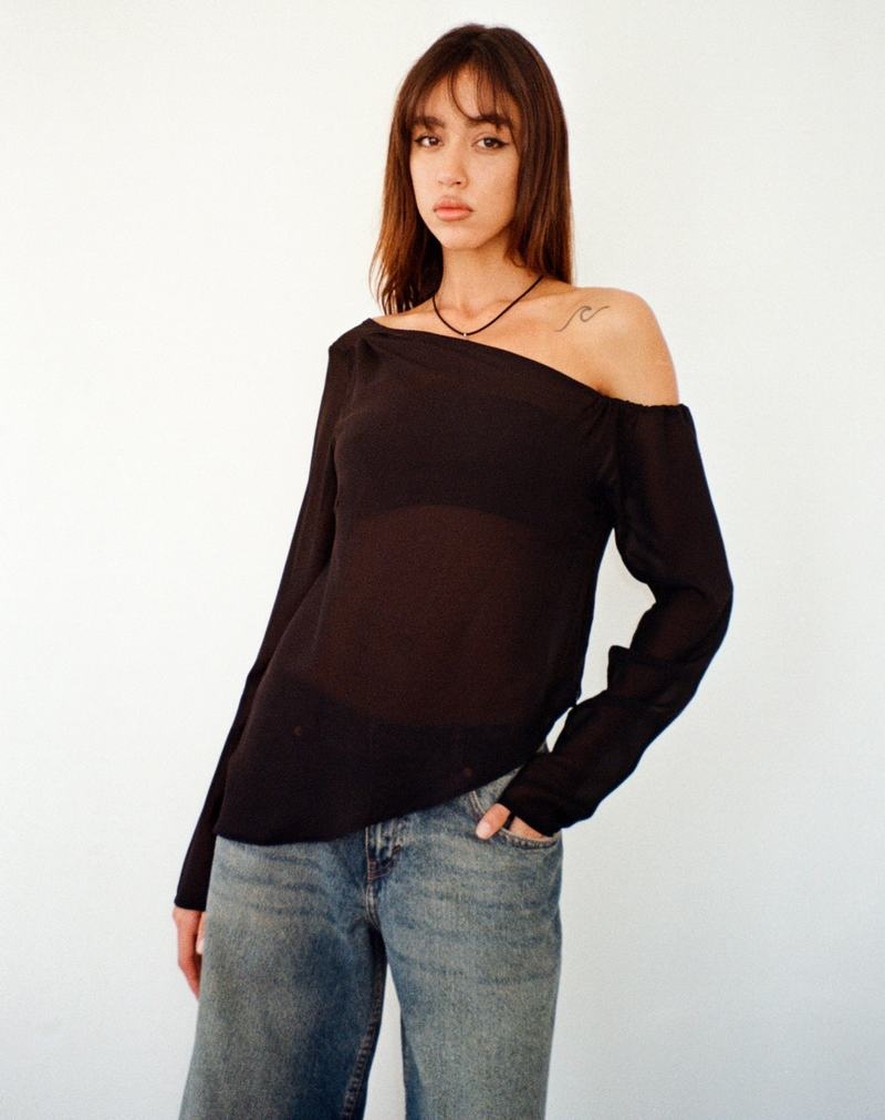 Motel Rocks Riot Asymmetric Longline Bluse Damen Schwarz | KXG848KM