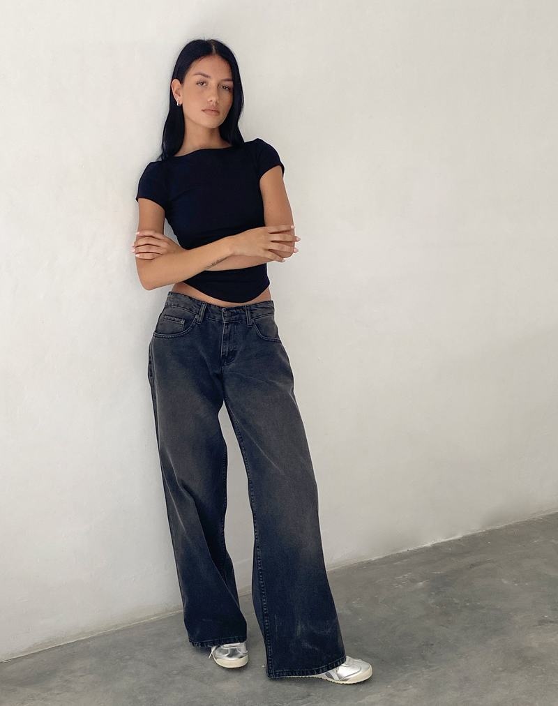 Motel Rocks Roomy Extra Weite Low Rise Jeans Damen Schwarz Grau | NHL3657WR
