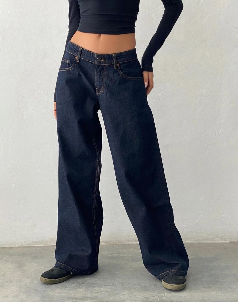 Motel Rocks Roomy Extra Weite Low Rise Jeans Damen Dunkelblau | ZXU1126ZU