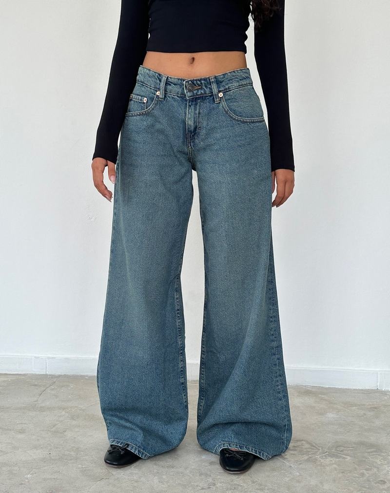 Motel Rocks Roomy Oversized Low Rise Jeans Damen Blau Grün | HDM668WD