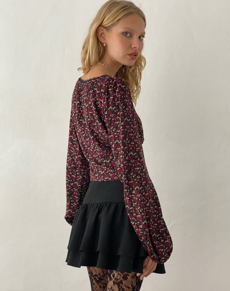 Motel Rocks Rosani Long Sleeve Bluse Damen Dunkelrot Schwarz | IOE8660PQ