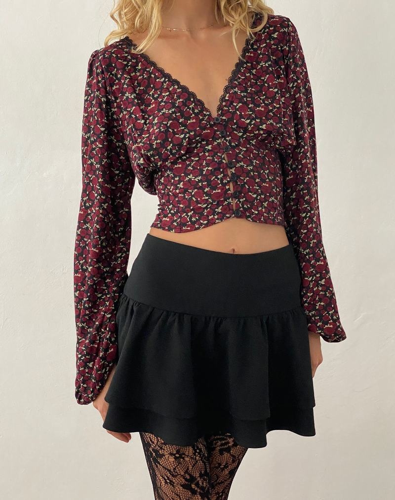 Motel Rocks Rosani Long Sleeve Bluse Damen Dunkelrot Schwarz | IOE8660PQ
