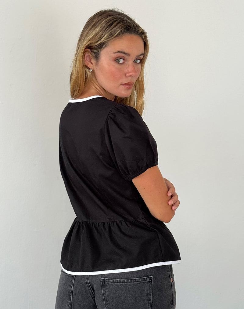 Motel Rocks Ryota Tie Front Bluse Damen Schwarz Weiß | AYK1754XG