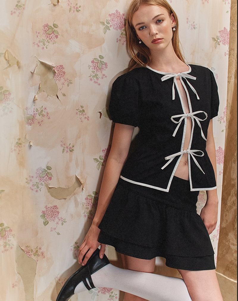 Motel Rocks Ryota Tie Front Bluse Damen Schwarz Weiß | AYK1754XG