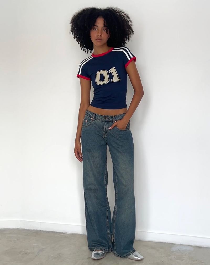 Motel Rocks Salda Sportliche Fitted Tee T-shirts Damen Navy | OJW2217LM