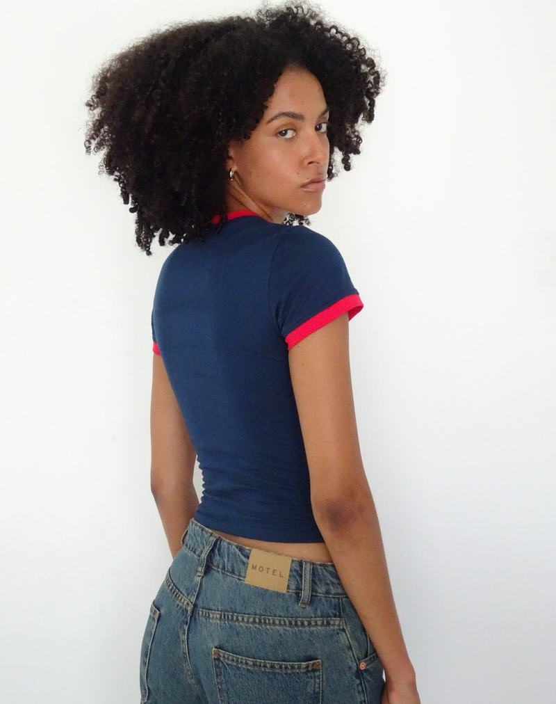Motel Rocks Salda Sportliche Fitted Tee T-shirts Damen Navy | OJW2217LM