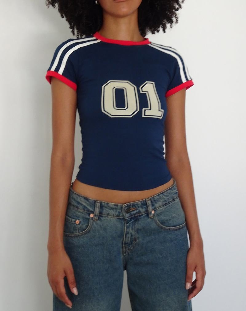 Motel Rocks Salda Sportliche Fitted Tee T-shirts Damen Navy | OJW2217LM