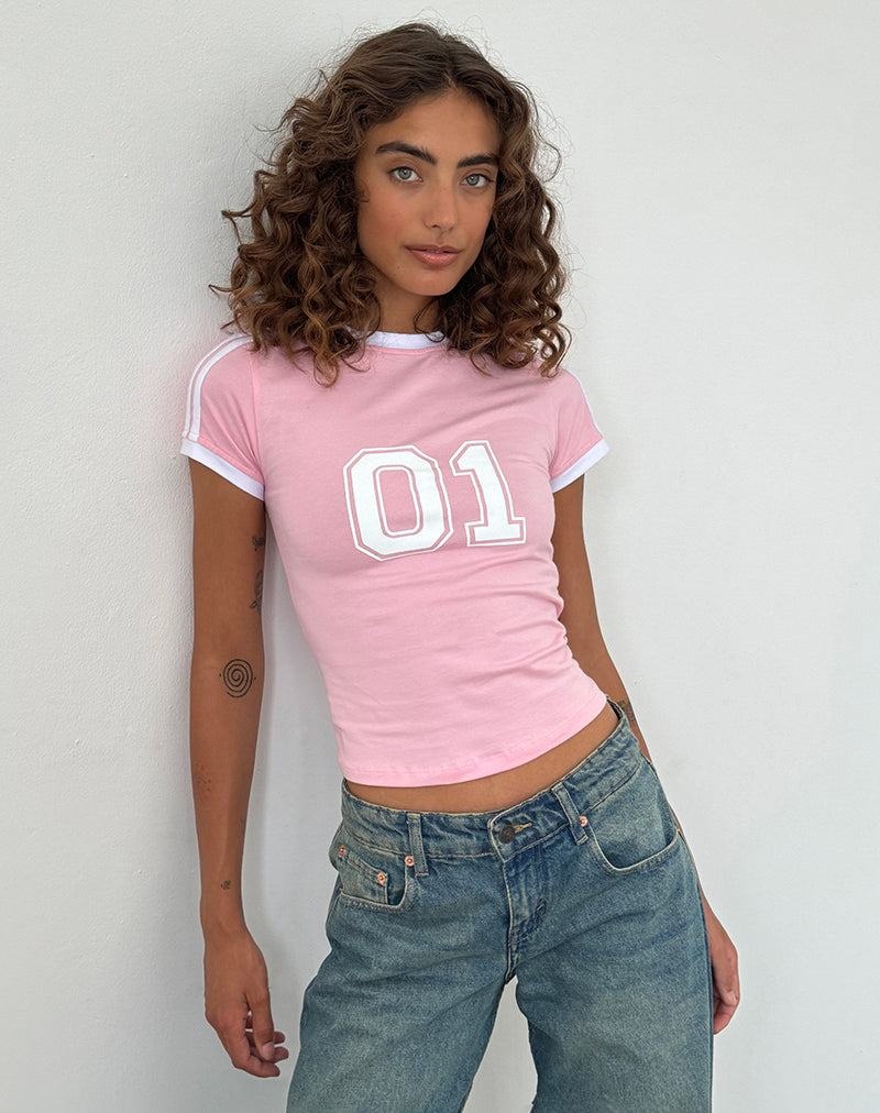 Motel Rocks Salda Sportliche Tee T-shirts Damen Rosa Weiß | KWH604XE