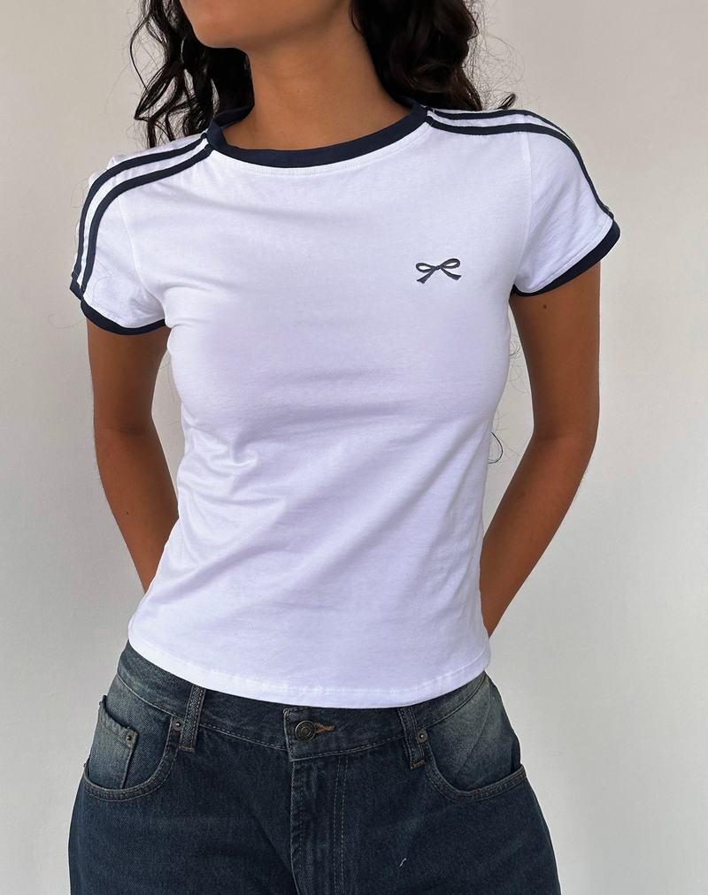 Motel Rocks Salda Sportliche Tee T-shirts Damen Weiß Navy | NQS3621HB