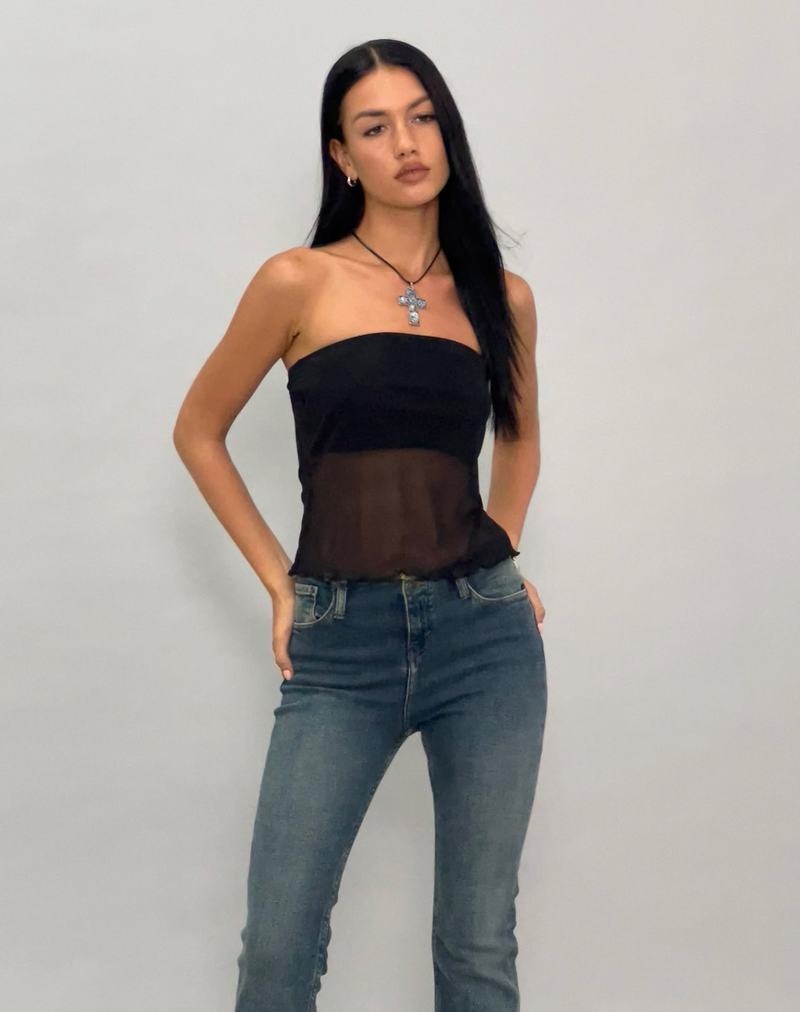 Motel Rocks Saturi Mesh Longline Bandeau-Bh Damen Schwarz | YVJ615HJ