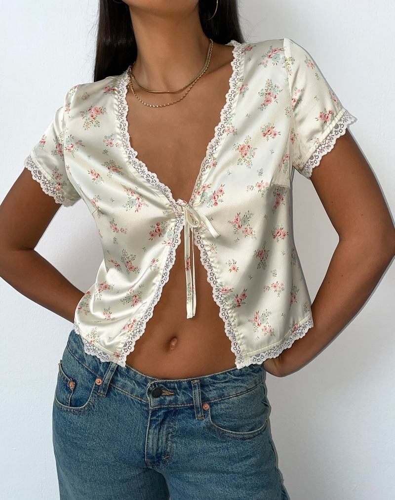 Motel Rocks Selene Tie Front Weste Damen Weiß Rosa | QHI4714UU