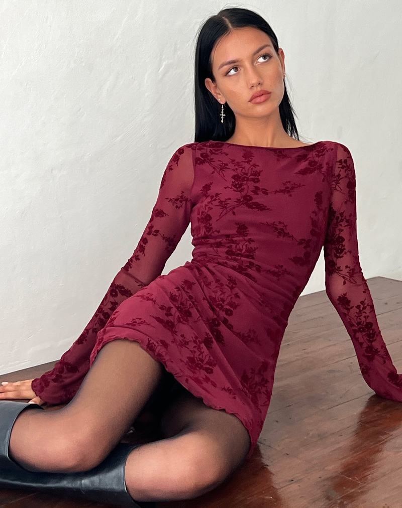 Motel Rocks Sevila Long Sleeve Minikleid Damen Rot | WOG9661AT