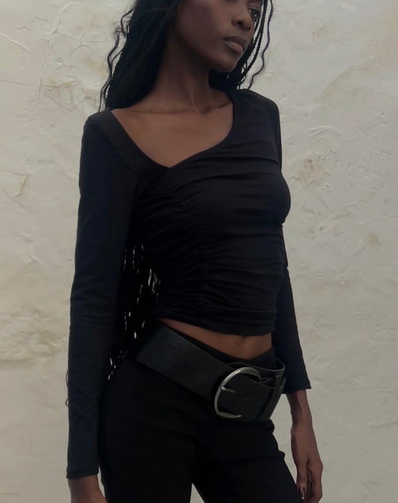 Motel Rocks Sunbee Ruched Asymmetric Long Sleeve T-shirts Damen Schwarz | LMX1830HH