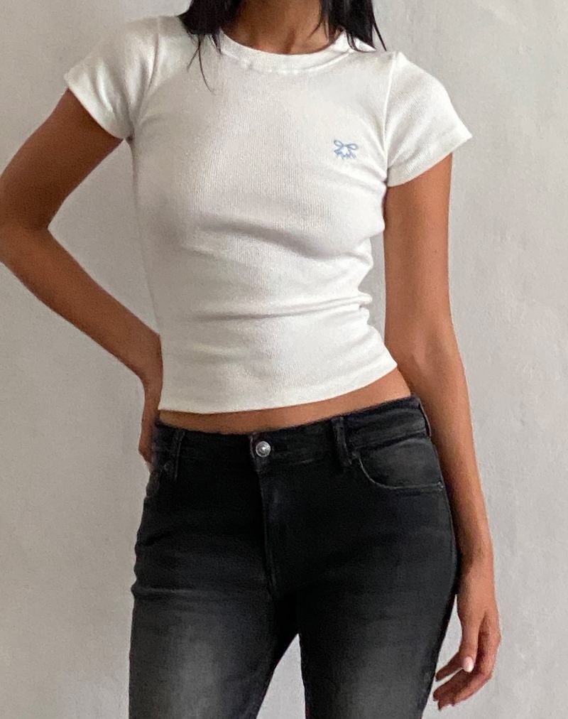 Motel Rocks Suti Gerippt Baby Tee T-shirts Damen Weiß Blau | JPV9141XS