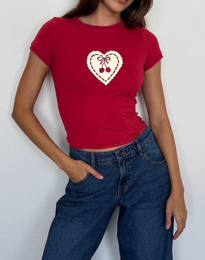 Motel Rocks Sutin Baby Tee T-shirts Damen Rot Rosa | GMR6849AG