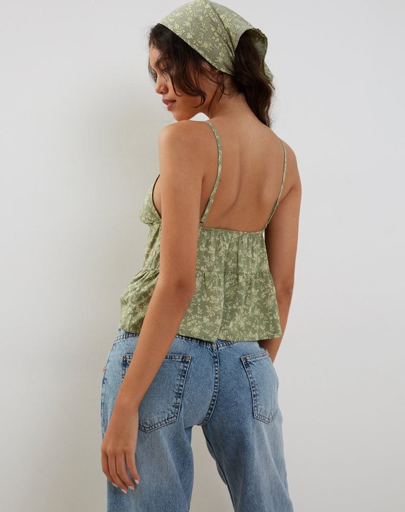 Motel Rocks Tezza Tie Front Cami Tanktop Damen Grün | GZU648SV