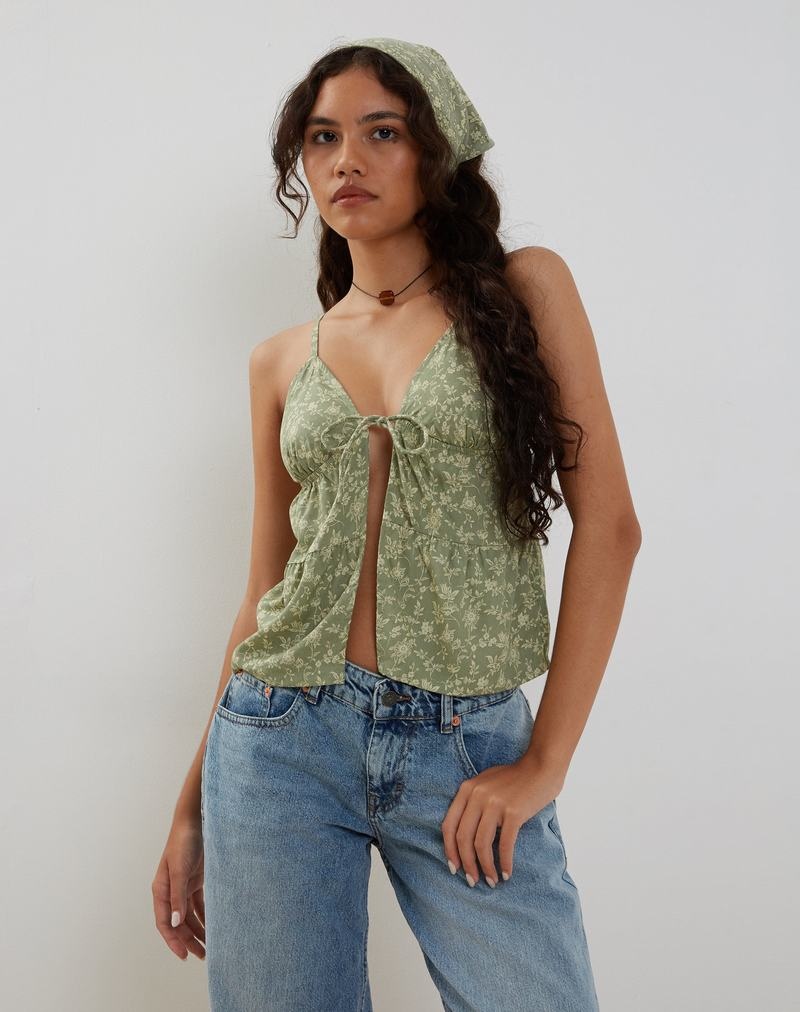 Motel Rocks Tezza Tie Front Cami Tanktop Damen Grün | GZU648SV