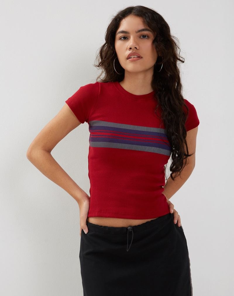 Motel Rocks Tiona Top T-shirts Damen Rot | CTP1973LQ