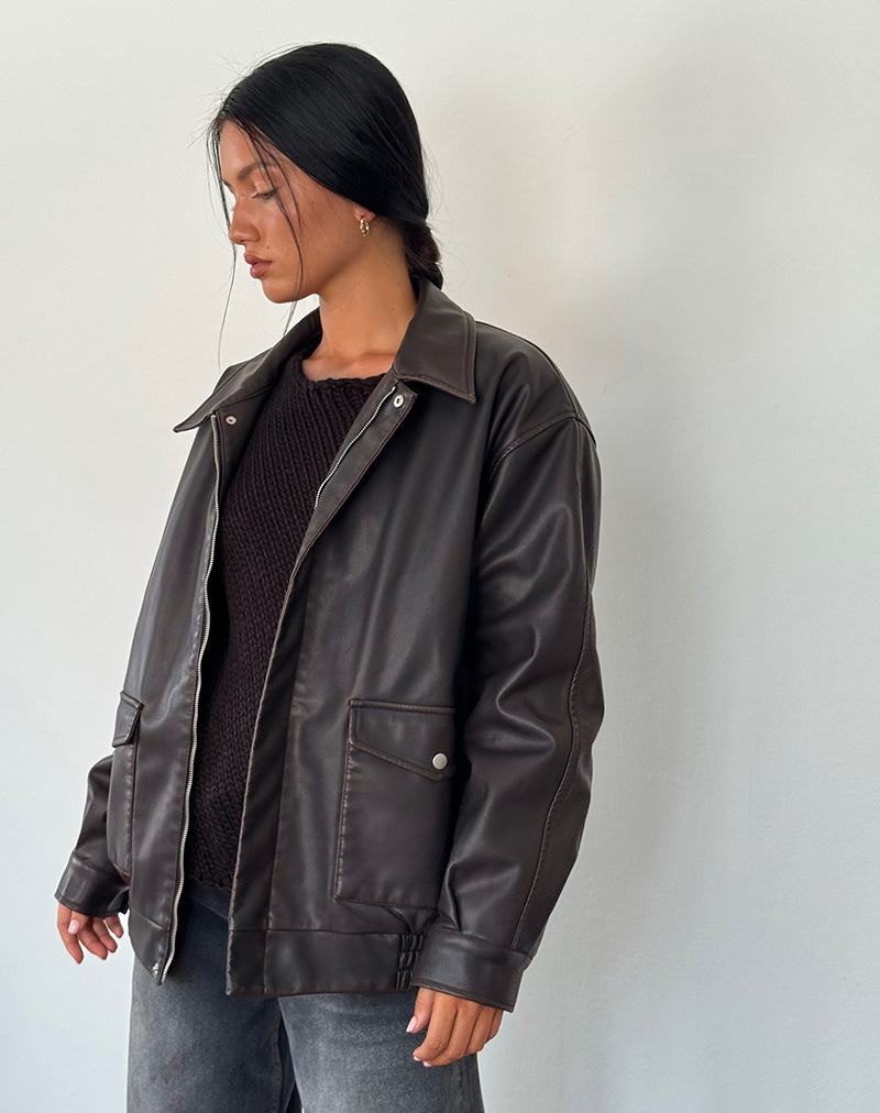 Motel Rocks Tobias Lederjacke Damen Dunkelbraun | IIZ1356CI