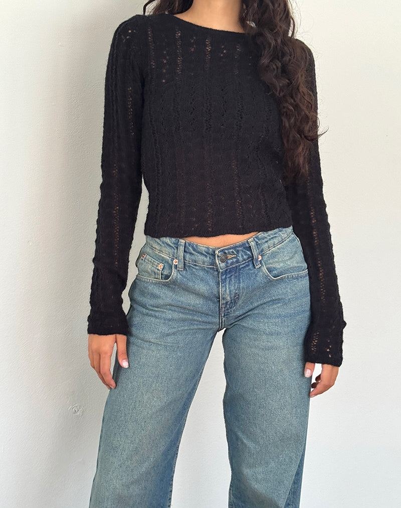 Motel Rocks Venia Gestrickt Long Sleeve Bluse Damen Schwarz | MYF1648XQ