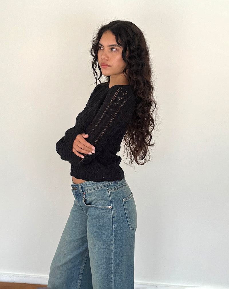 Motel Rocks Venia Gestrickt Long Sleeve Bluse Damen Schwarz | MYF1648XQ