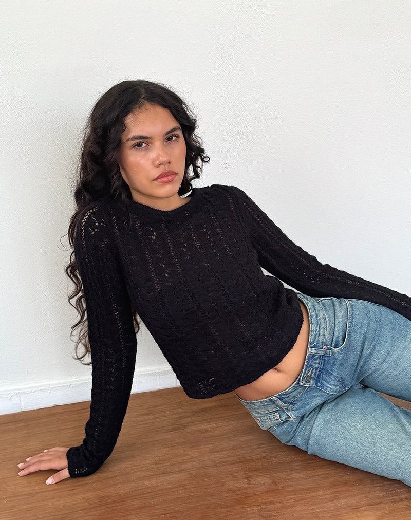 Motel Rocks Venia Gestrickt Long Sleeve Bluse Damen Schwarz | MYF1648XQ