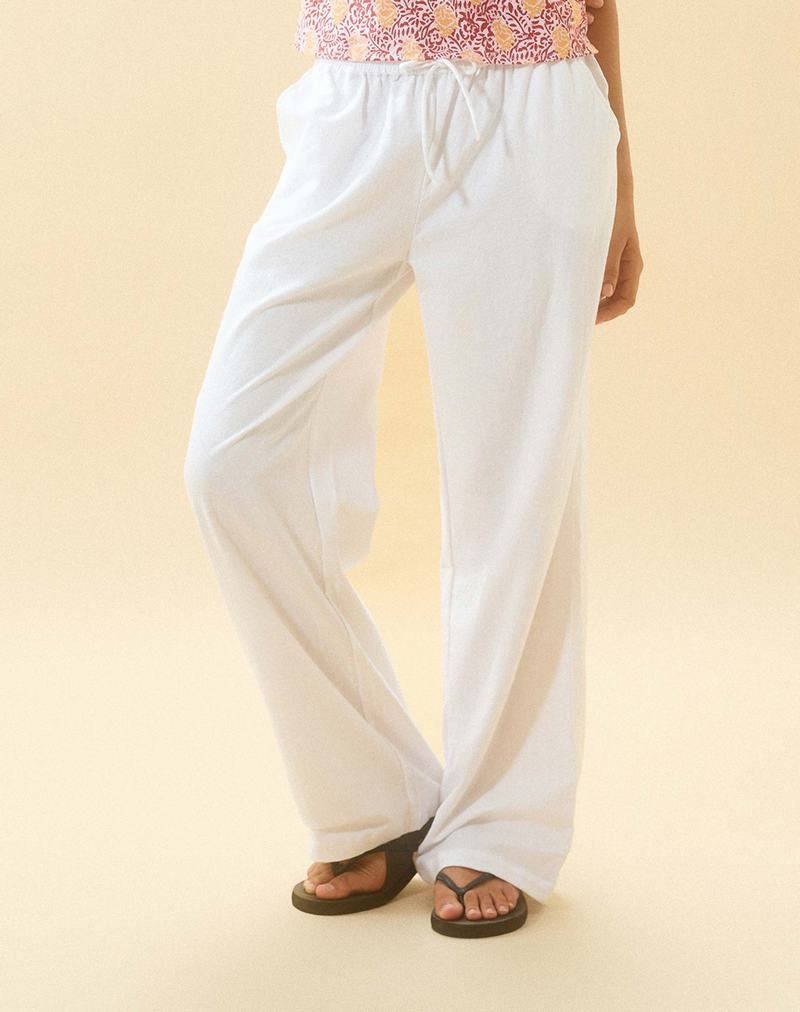 Motel Rocks Wasic Weite Leg Linen Hosen Damen Weiß | ROT9082FD